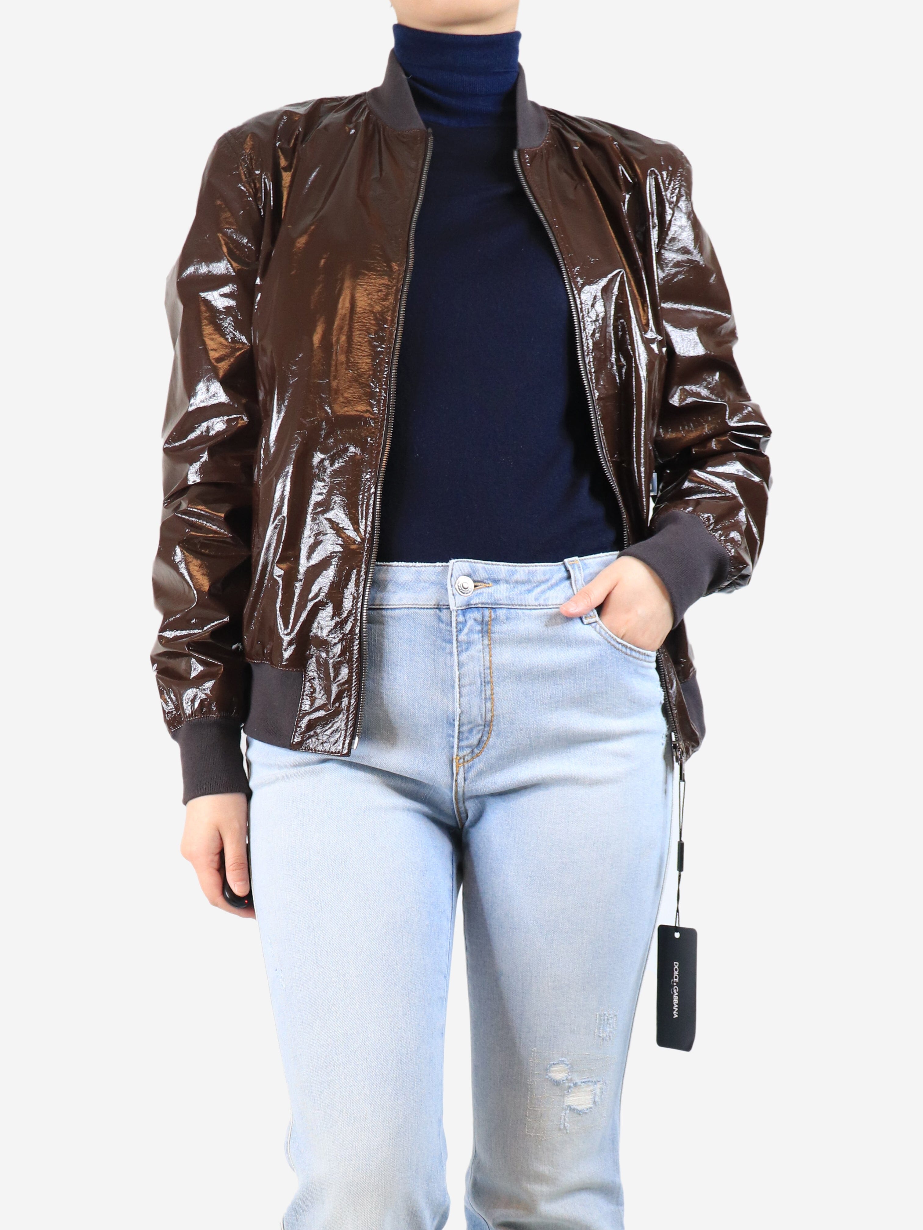 Brown lambskin jacket - size UK 16 Coats & Jackets Dolce & Gabbana 