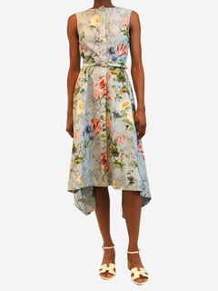 Light blue sleeveless floral dress - size UK 6