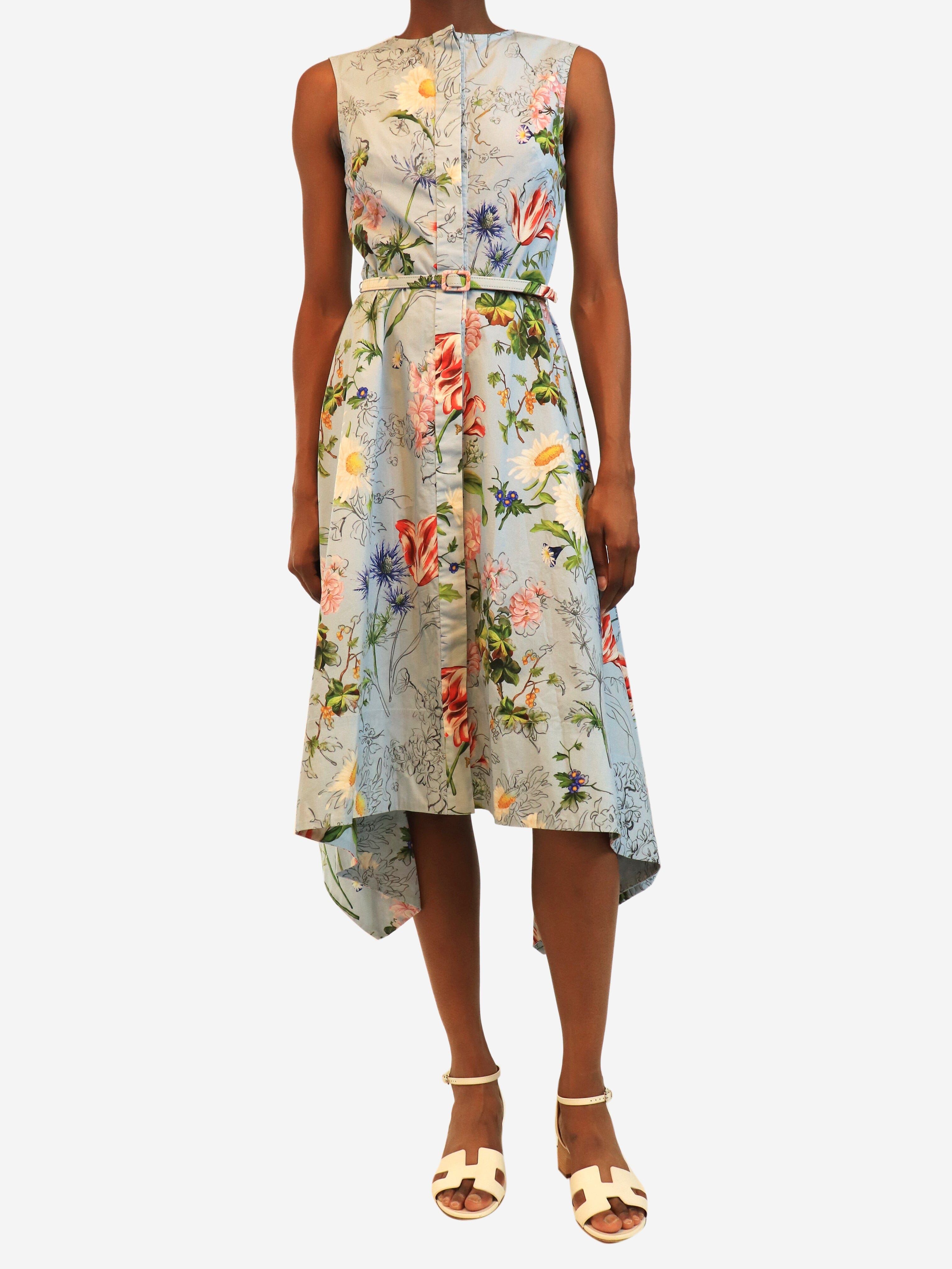 Light blue sleeveless floral dress - size UK 6