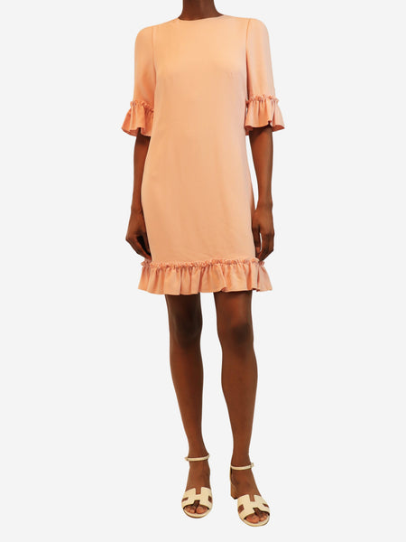 Pink short-sleeved ruffle-trim mini dress - size UK 6 product image