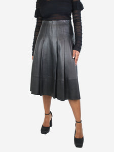 Sportmax Black leather pleated midi skirt - size UK 14