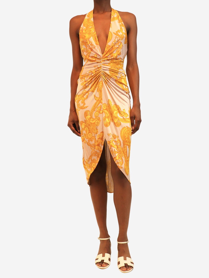 Pink and gold vintage SS05 printed halterneck mini dress - size UK 8 Dresses Versace 