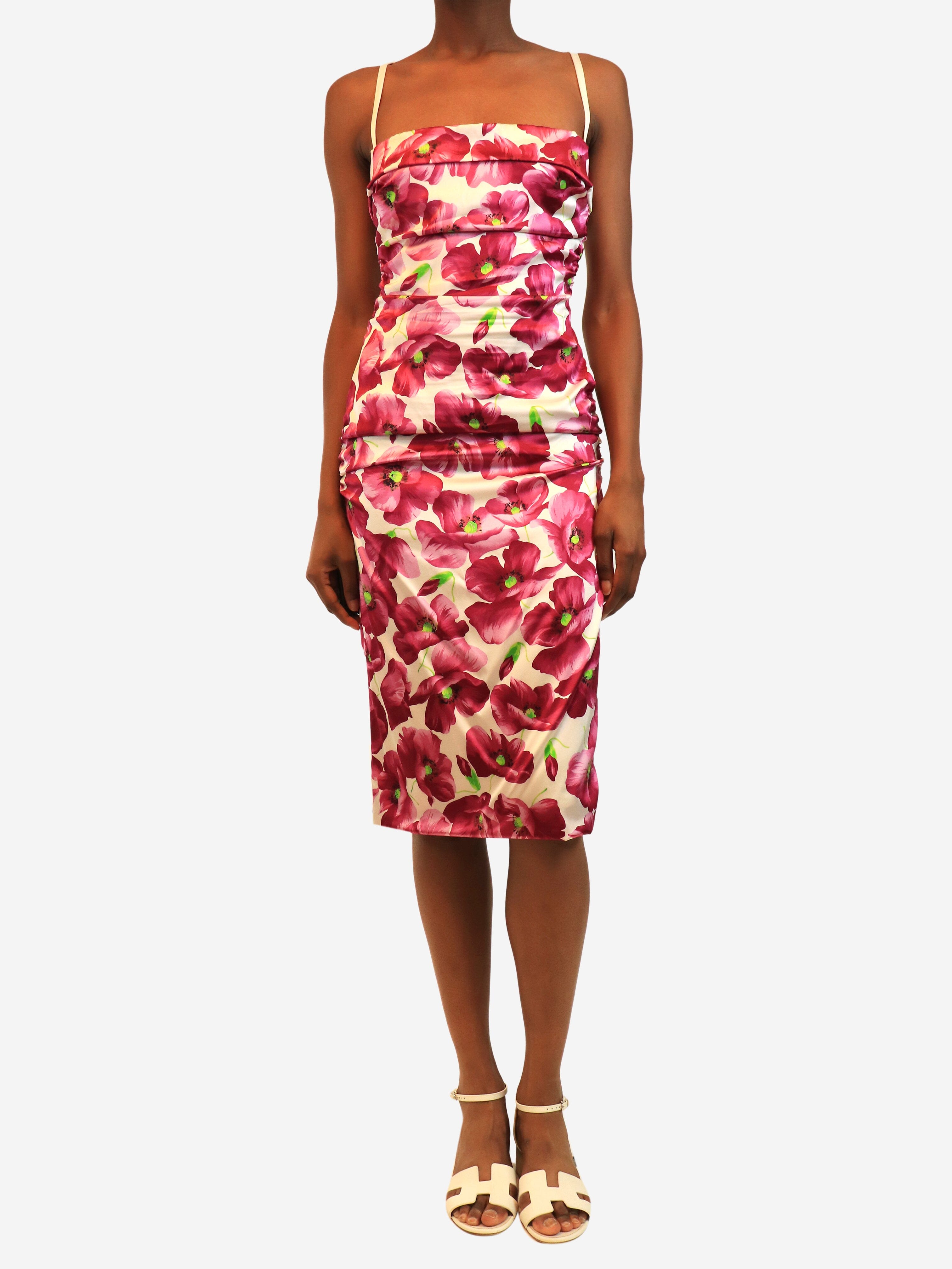 Purple and white silk floral ruched mini dress - size UK 10 Dresses Dolce & Gabbana 