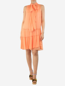 See By Chloe Salmon tiered chiffon midi dress - size UK 10