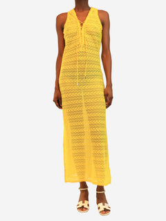 Yellow crochet sleeveless midi dress - size S
