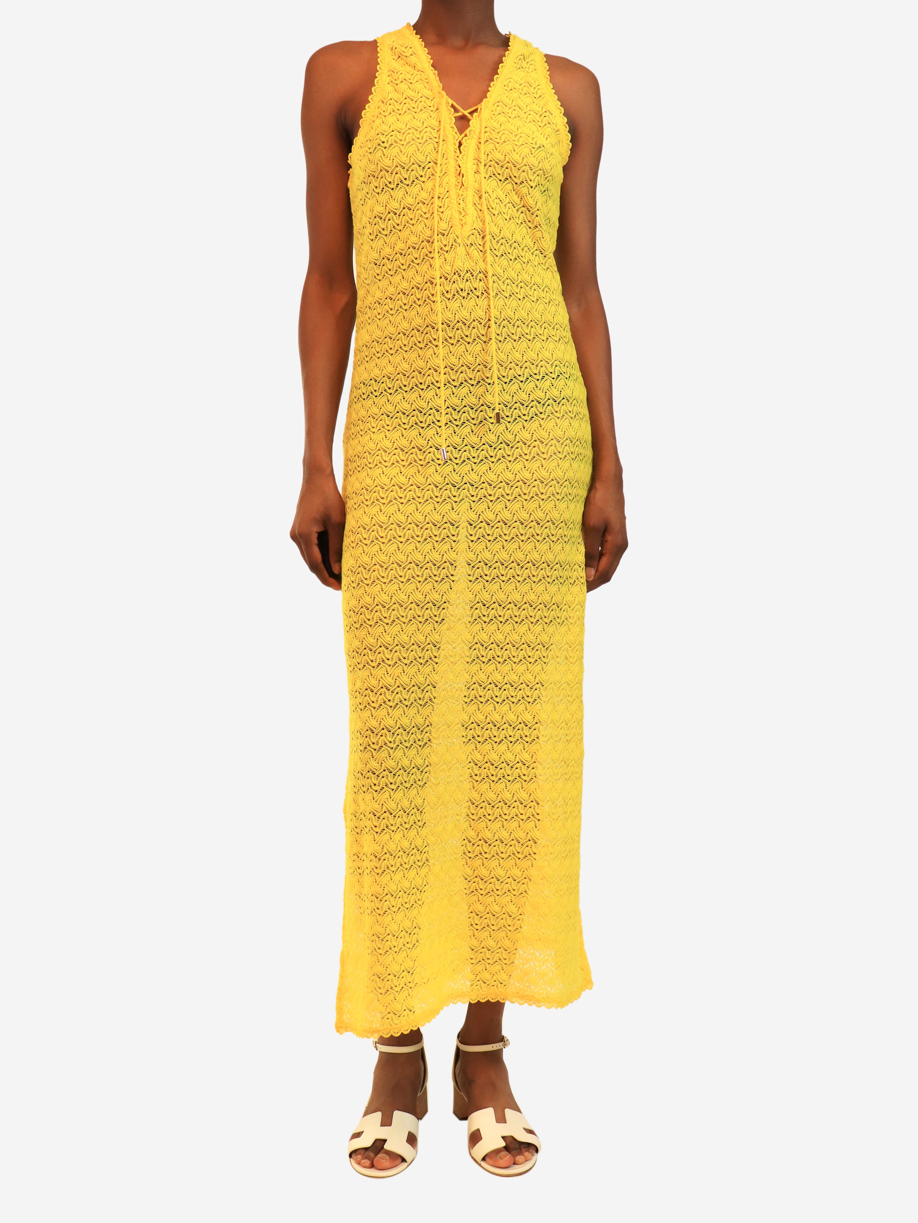 Yellow crochet sleeveless midi dress - size S