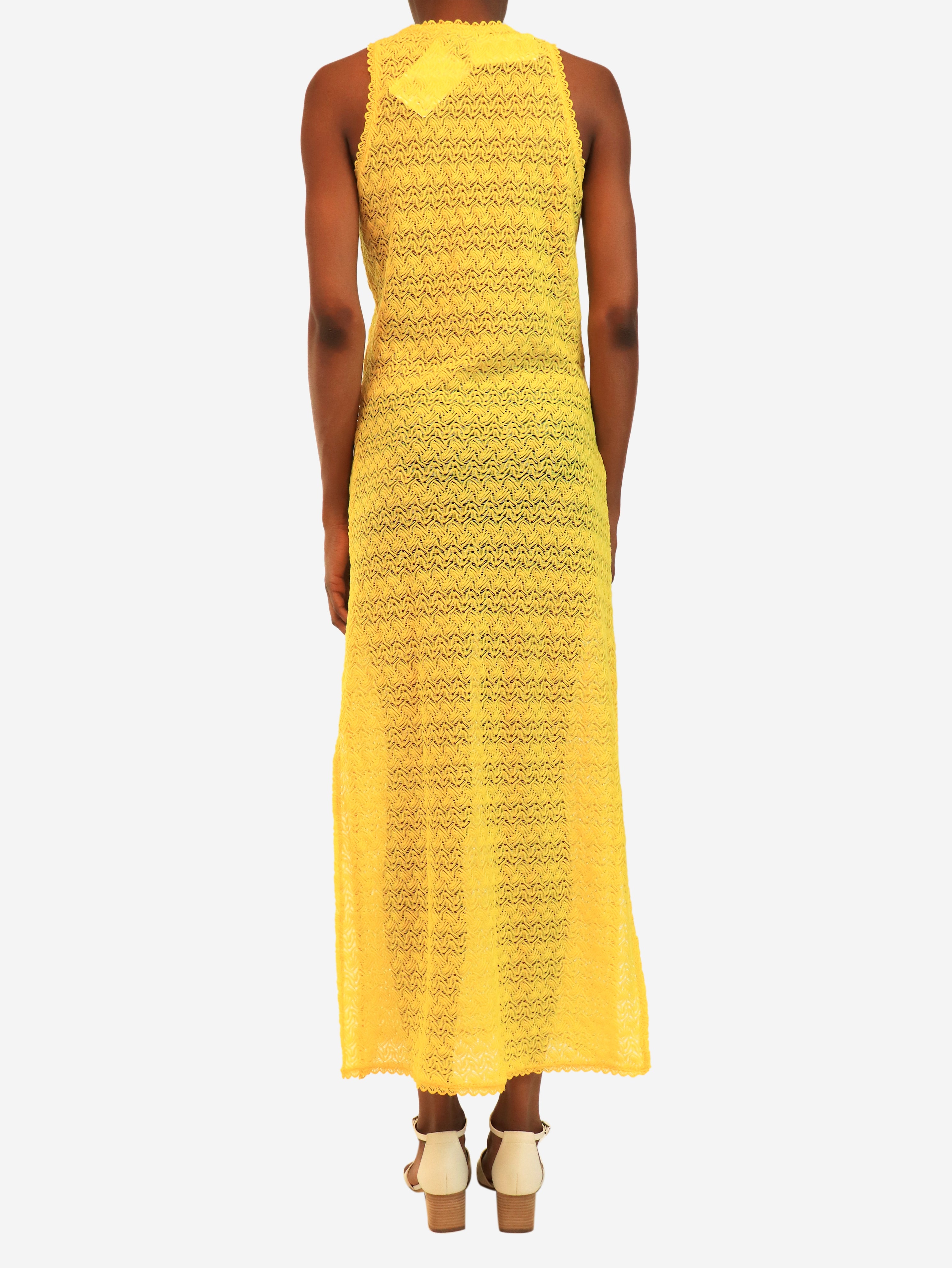 Yellow crochet sleeveless midi dress - size S