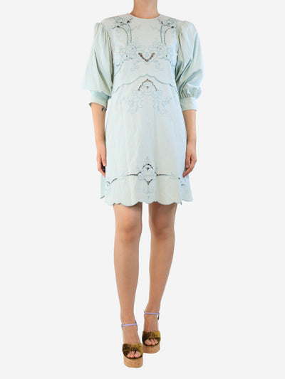 Mint green embroidered mini dress - size UK 10 Dresses See By Chloe 