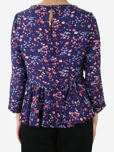 Rebecca Taylor Blue floral peplum blouse - size US 4