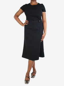 Prada Black A-line wool midi skirt - size UK 14