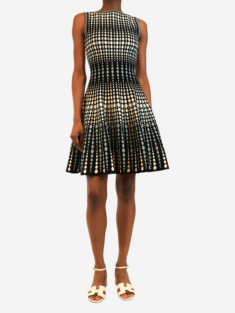 Blue sleeveless polka-dot dress - size UK 10