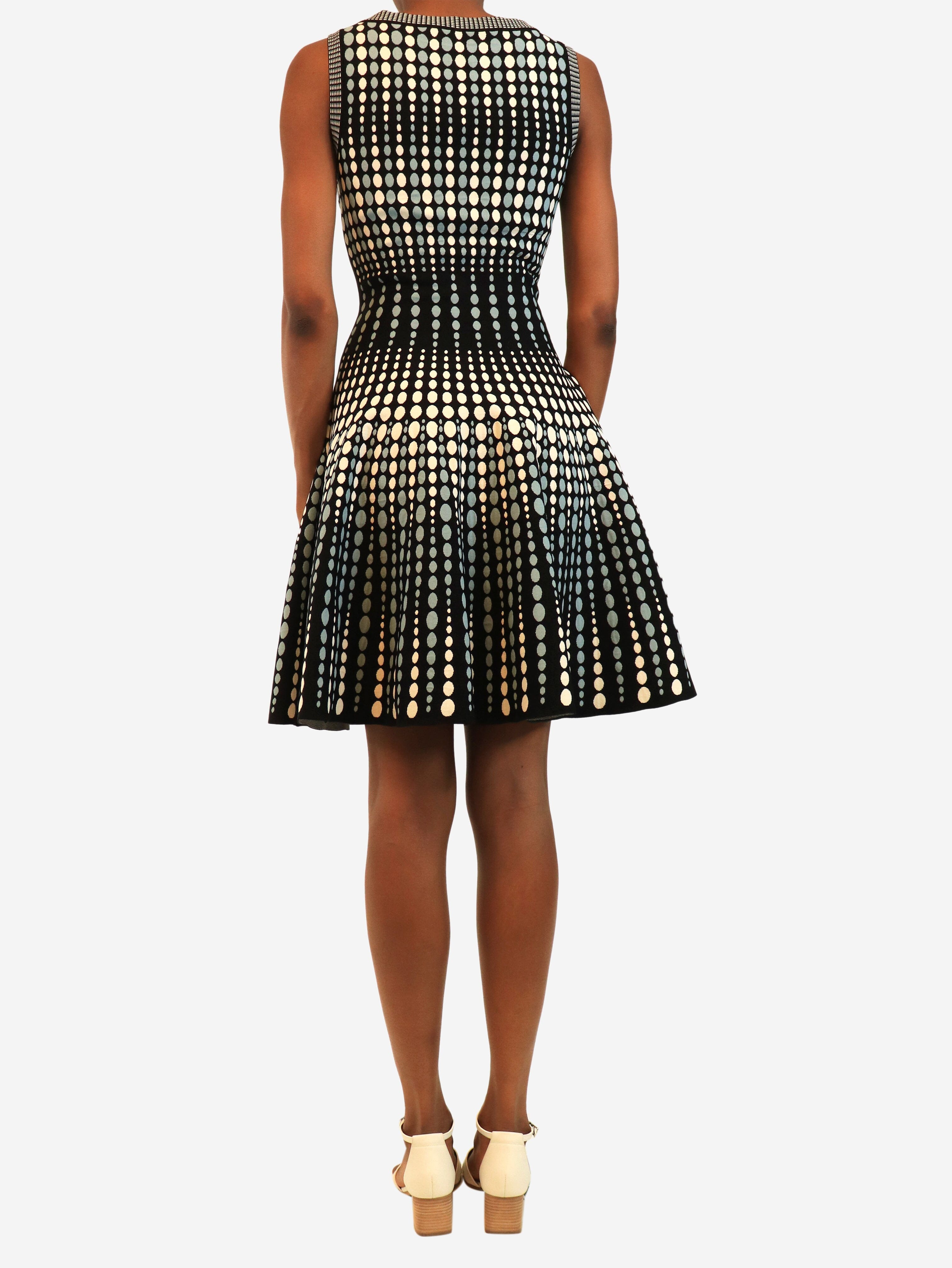 Blue sleeveless polka-dot dress - size UK 10