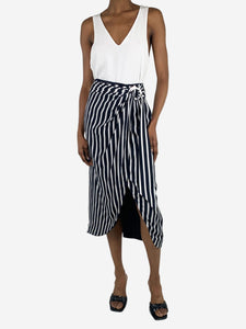 Jonathan Simkhai Blue striped wrap-front midi skirt - size UK 6