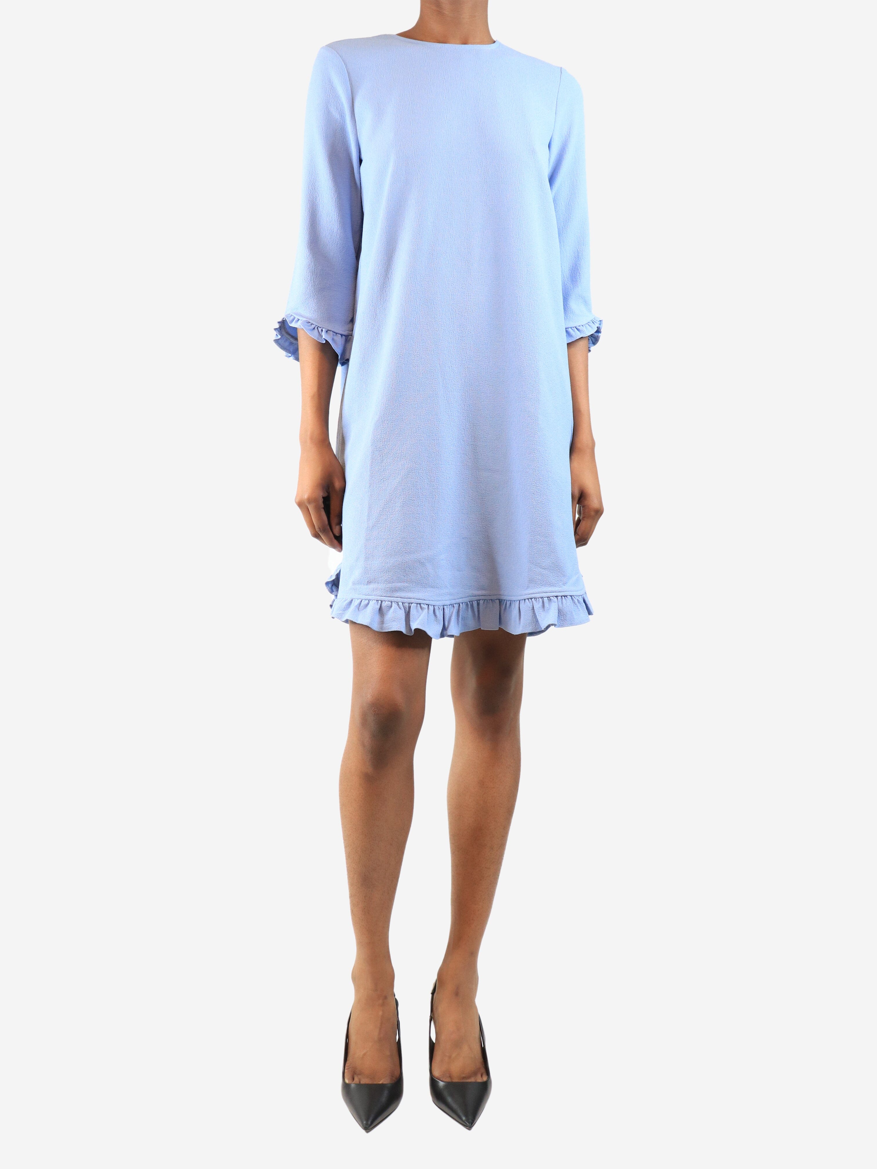 Blue ruffled crepe mini dress - size UK 4 Dresses Ganni 