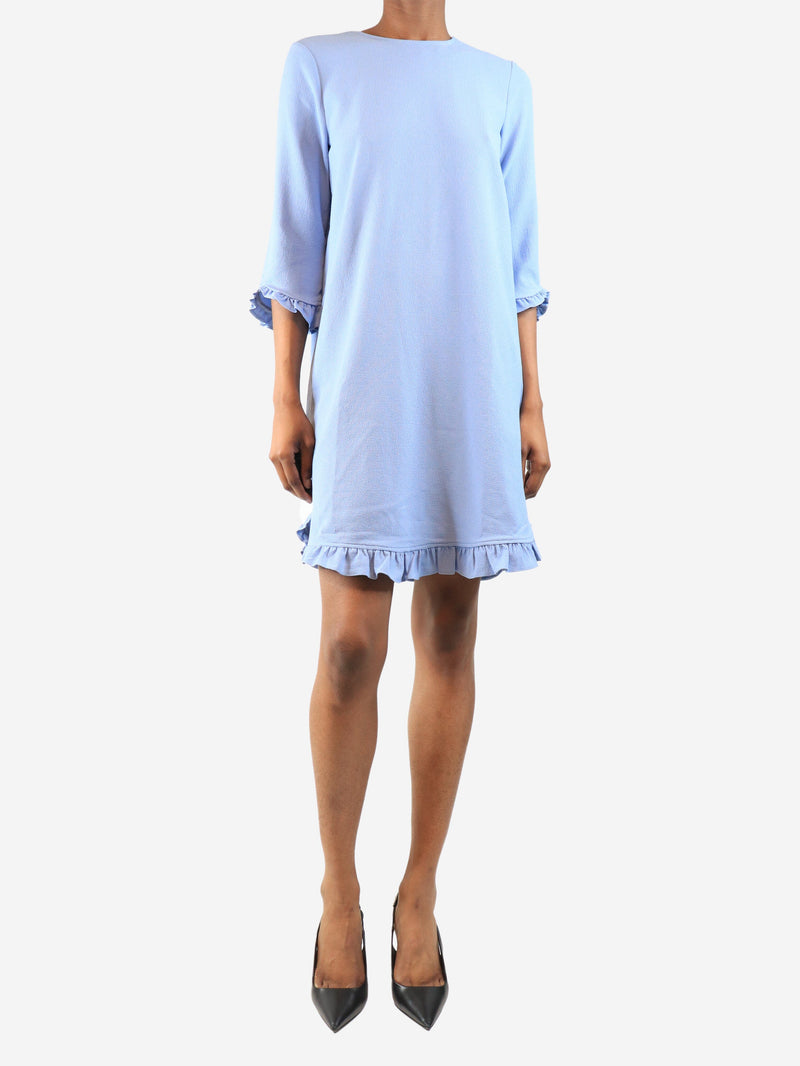 Blue ruffled crepe mini dress - size UK 4 Dresses Ganni 