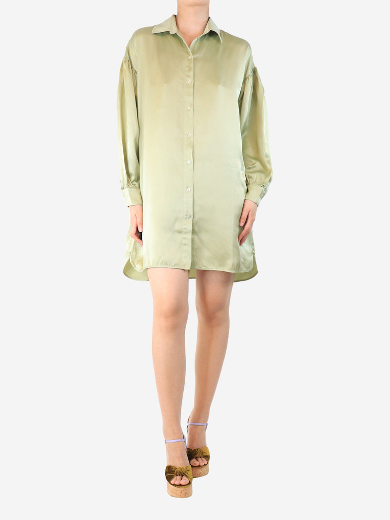 Olive green silk shirt dress