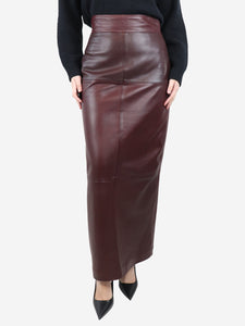 Raey Burgundy back-split leather maxi skirt - size UK 10