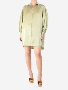 Olivia Von Halle Olive green silk shirt dress - size S