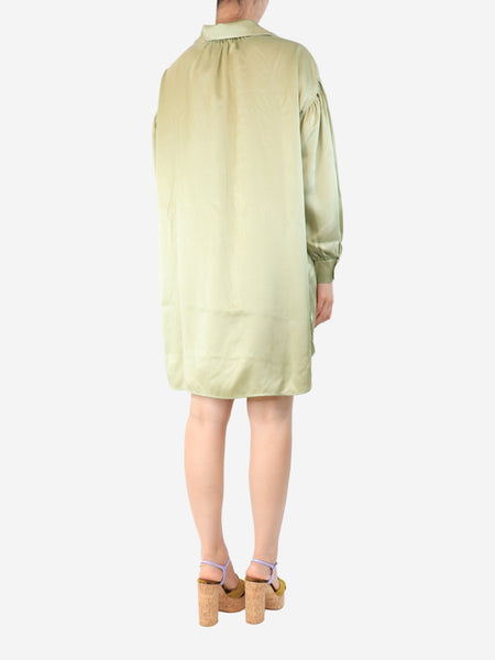Olive green silk shirt dress - size S alternate image