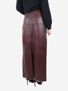 Raey Burgundy back-split leather maxi skirt - size UK 10
