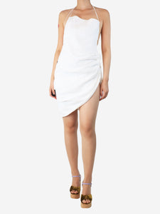 Jacquemus Cream La Riviera ruched linen mini dress - size UK 10