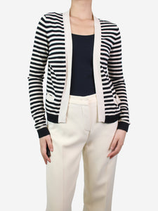 Chanel Cream and black striped pocket cardigan - size UK 10