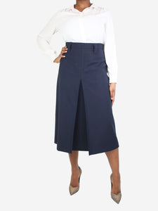 Prada Blue mohair-blend pleated midi skirt - size UK 12
