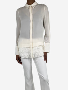 Alexander McQueen Cream silk lace-trim blouse - size UK 6