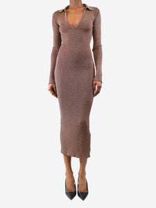 Brown sparkly ribbed knit maxi dress - size XS