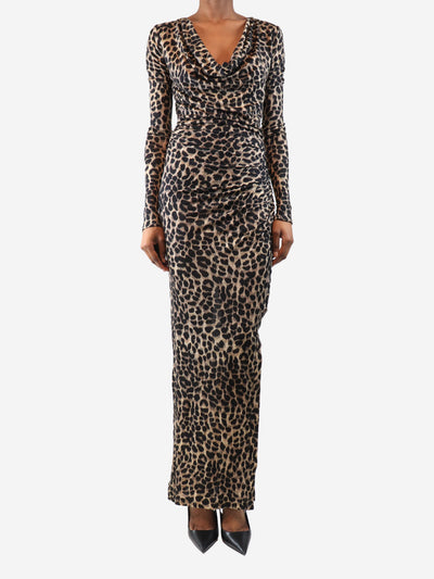 Leopard print wool jersey maxi dress - size UK 8 Dresses Blumarine 