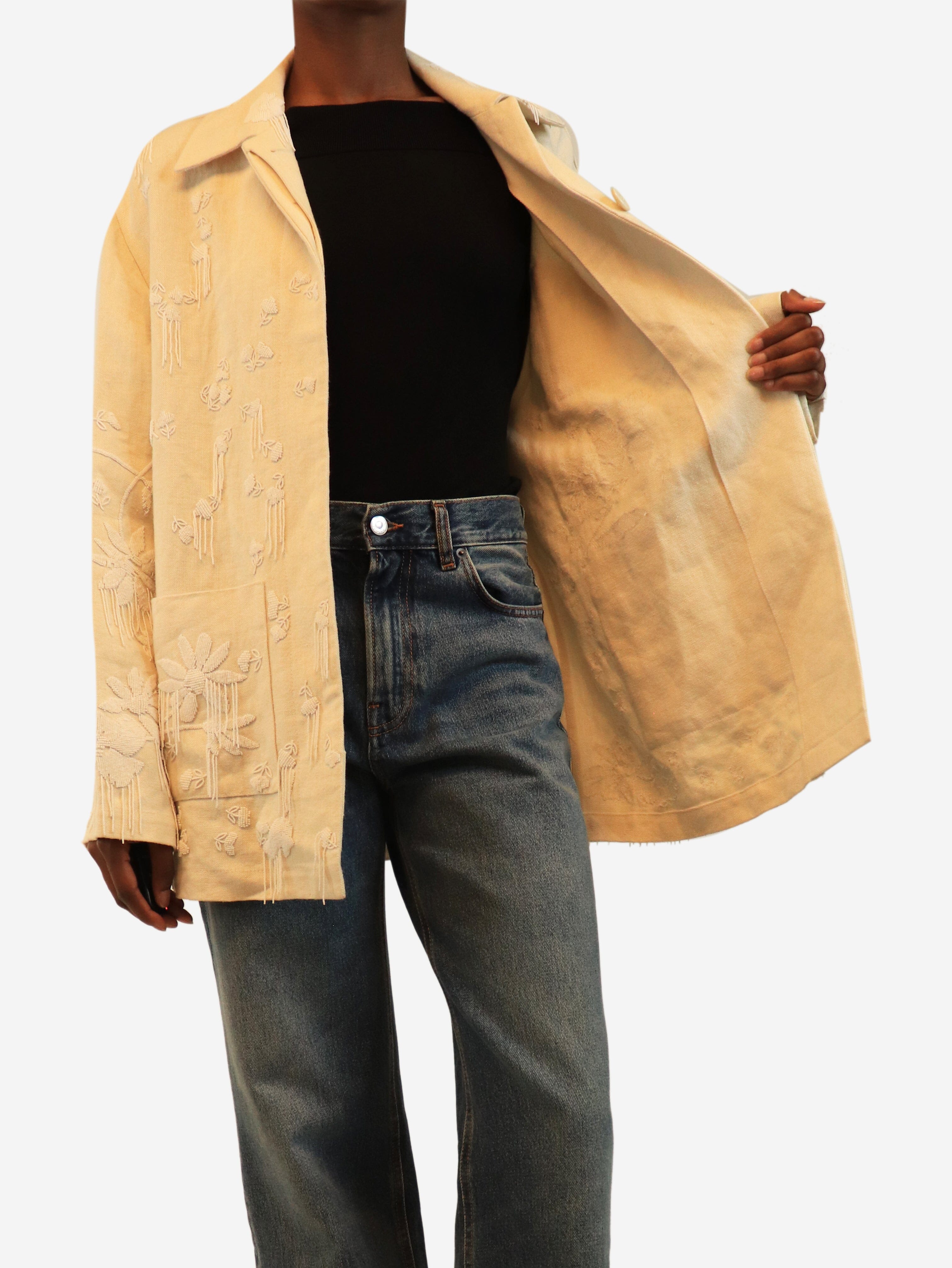 Cream multi-pocket beaded jacket - size UK 4