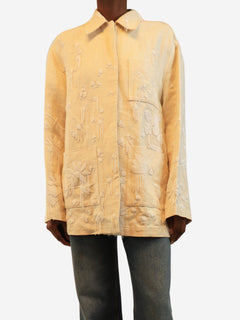 Cream multi-pocket beaded jacket - size UK 4