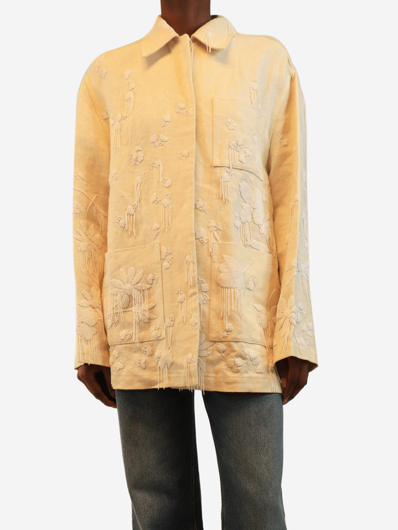 Cream multi-pocket beaded jacket - size UK 4