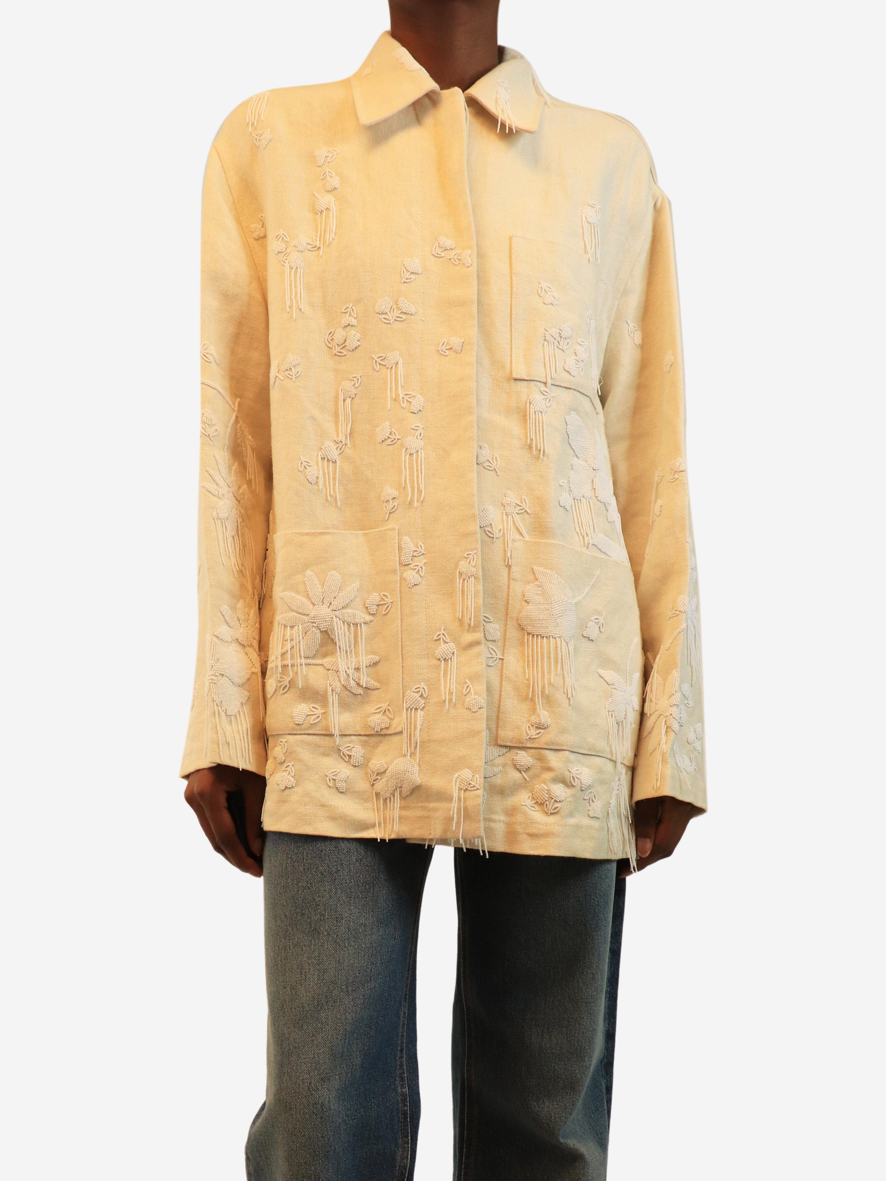 Cream multi-pocket beaded jacket - size UK 4