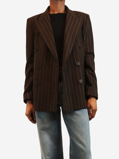 Brown striped double-breasted blazer - size UK 6