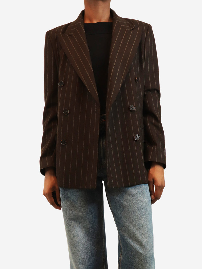 Brown striped double-breasted blazer - size UK 6