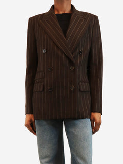 Brown striped double-breasted blazer - size UK 6