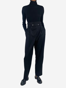 Helmut Lang Black high-rise wool tailored trousers - size UK 6