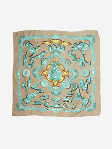 Hermes Khaki green Les Parures Du Vent silk scarf