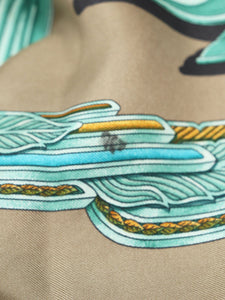 Hermes Khaki green Les Parures Du Vent silk scarf