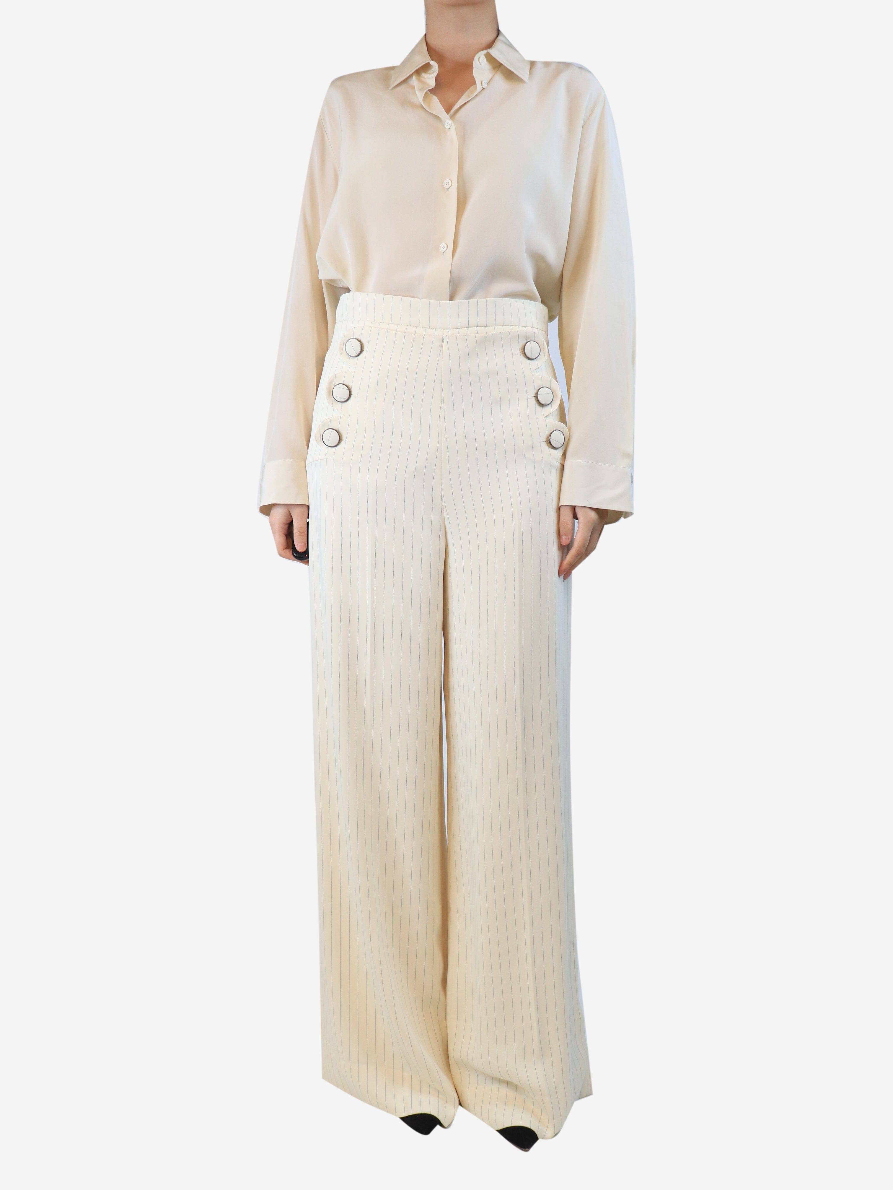 Cream scallop-button trousers - size UK 14 Trousers Donata Davidoff 