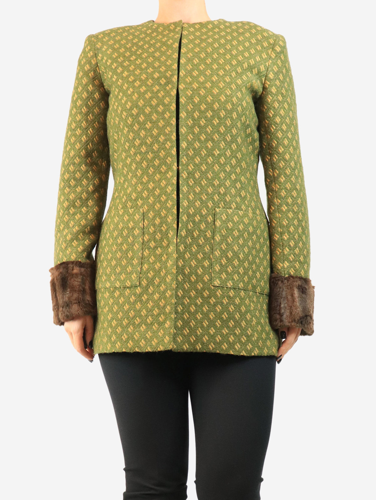 Green structured jaquard long jacket - size S Coats & Jackets Destree 