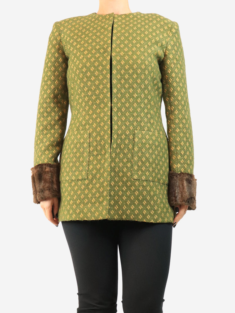Green structured jaquard long jacket - size S Coats & Jackets Destree 