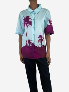 Dries Van Noten Turquoise all-over palm tree printed shirt - size UK 6