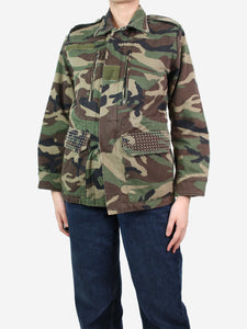 Saint Laurent Green camouflage shearling jacket - size UK 6