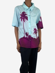 Dries Van Noten Turquoise all-over palm tree printed shirt - size UK 6