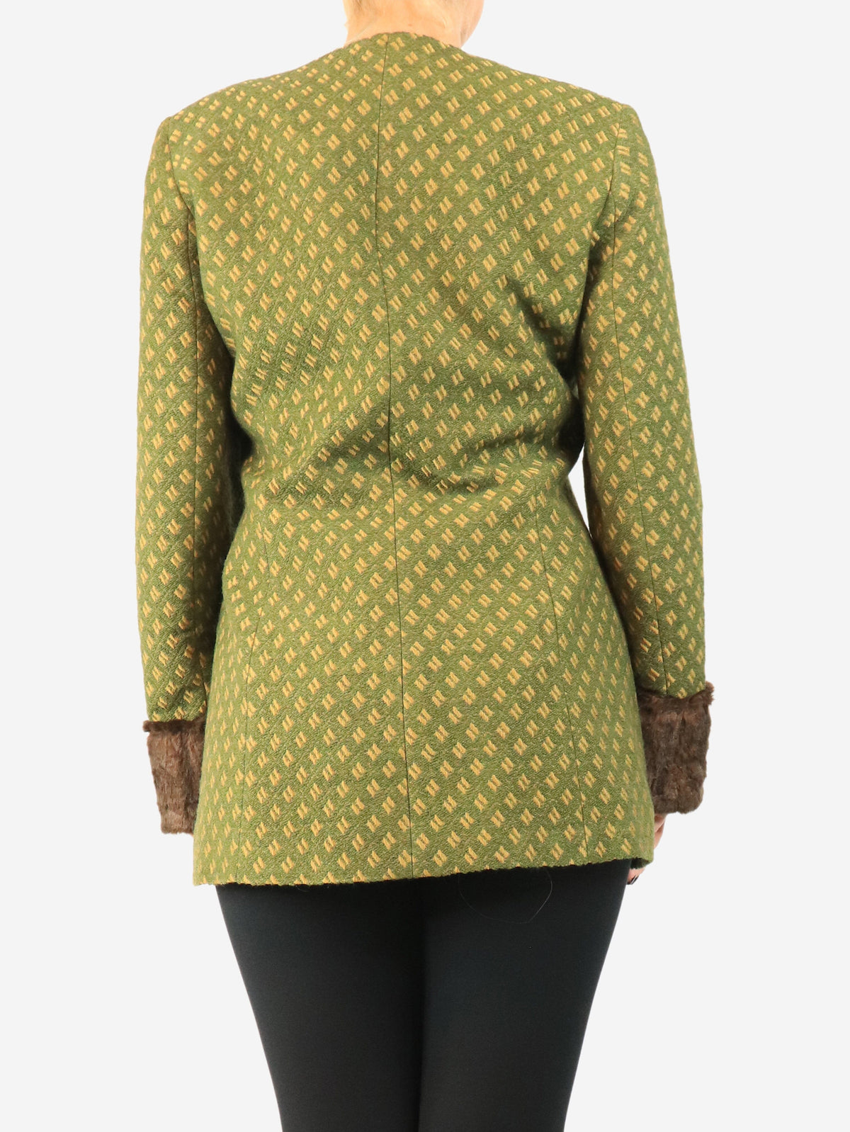 Green structured jaquard long jacket - size S Coats & Jackets Destree 