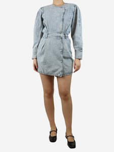 Iro Blue bleached denim mini dress - size UK 8