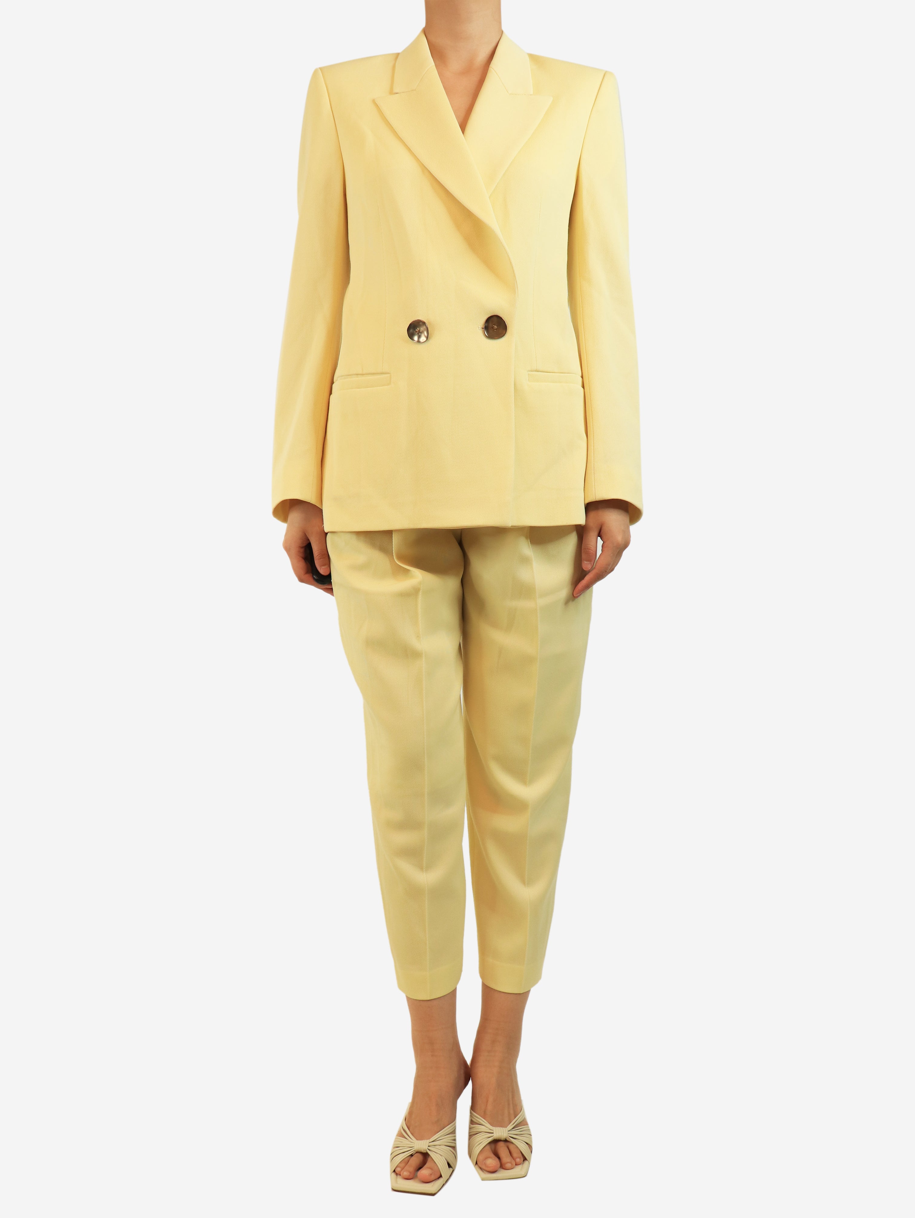 Yellow two-piece wool suit set - size UK 8