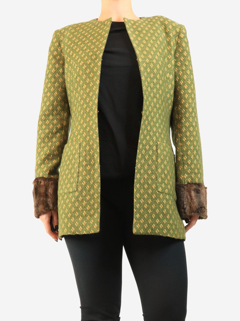 Green structured jaquard long jacket - size S Coats & Jackets Destree 